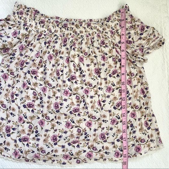 REWIND Cream Pink Purple Floral Off Shoulder Prairie Hippie Boho Top - Picture 9 of 9